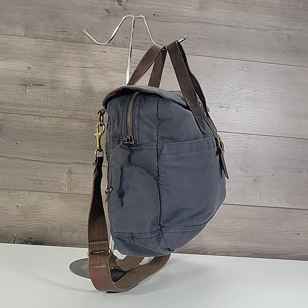Men's JCrew Waxed Canvas Bag in Blue with Brown Leather Trim Messenger Bag